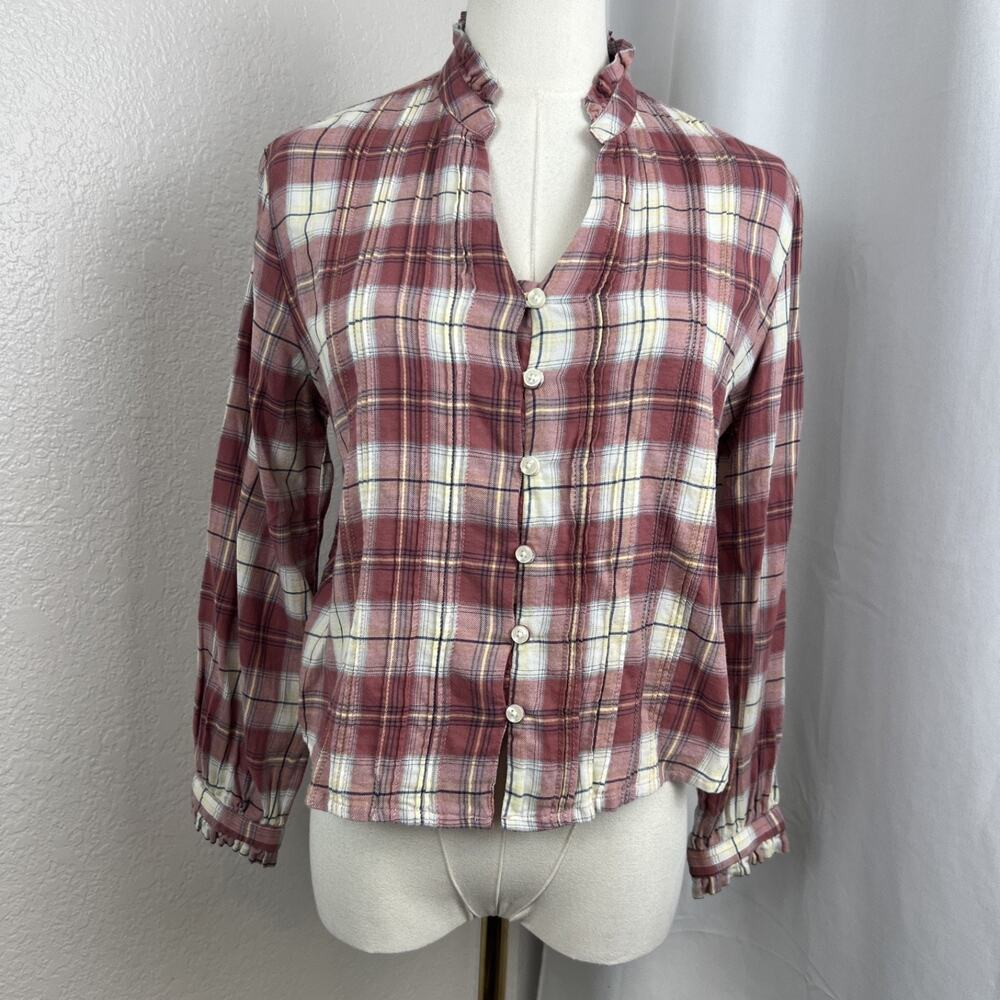 Birds Of Paradise Trovata Top Womens XS Red Plaid Ruffle‎ Cottagecore Prairie